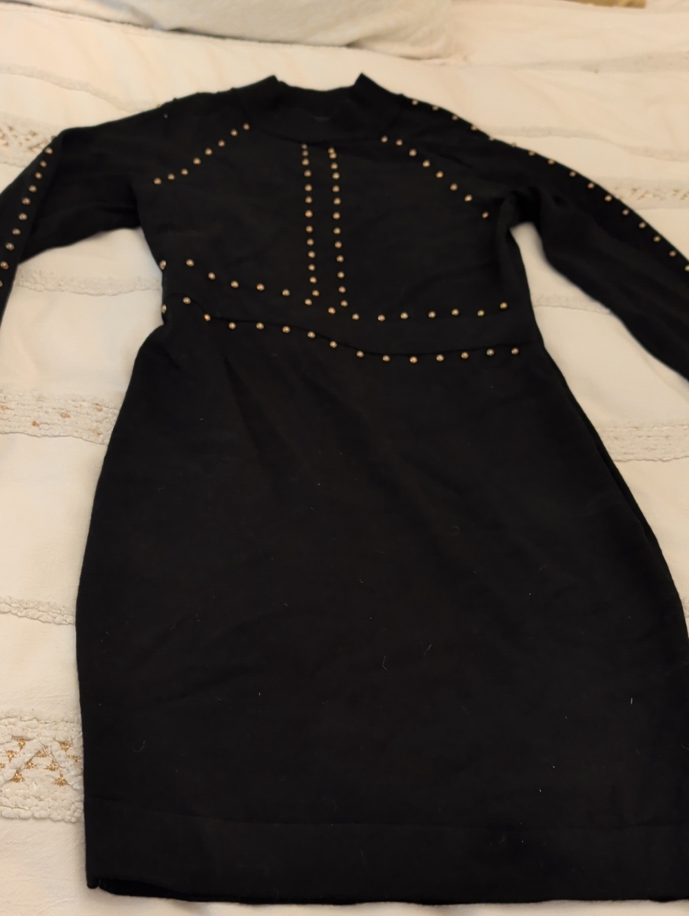 Karen Millen Black Long-Sleeve Studded Bodycon Dress